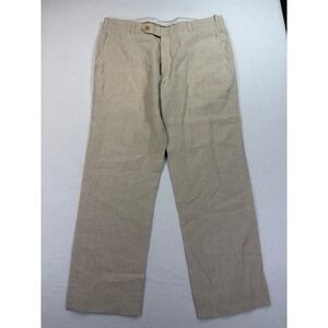 StudioSuits Hand Crafted Bespoke Linen Trousers Mens 34R Beige Straight Leg